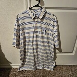 Under Armour Men's Striped Golf Polo Shirt Athletic Blue White